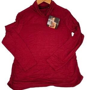 IMAN Global Chic Runway Jersey Deep Red Long Sleeve Turtleneck Top Wms L Holiday